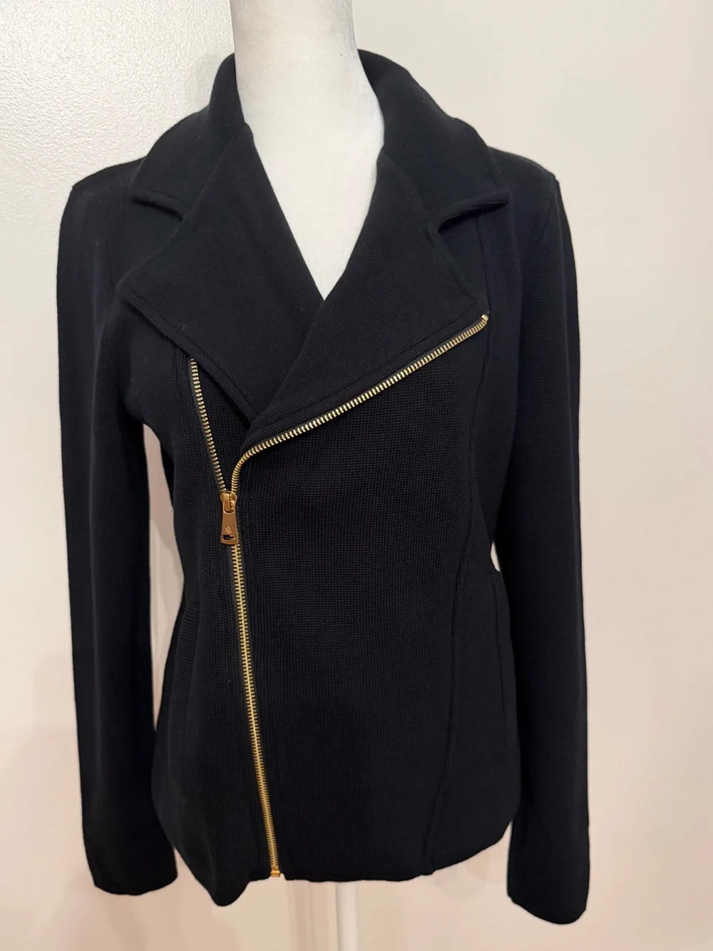 Lauren Ralph Lauren NWT Black Moto Jacket Gold Asymmetric Zip Size Medium